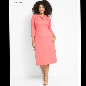 Lane Bryant Twist Neck Bodycon Pink Dress 22/24 Career Office Travel